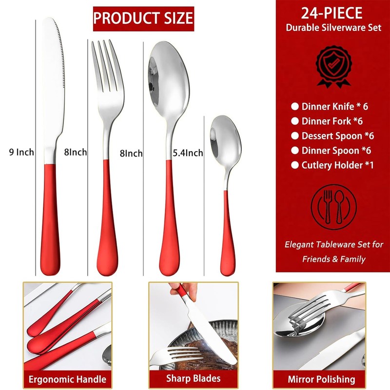 24-Piece Silverware Set with Organizer,Heavy Duty Stainless Steel Silverware for
