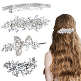 AstraGlam 4PCS Bridal Hair Accessories Silver Sparkly Rhinestone Hair Clips Wedding Headpieces For Women Bride Hair Barrettes For Party And Everyday Use