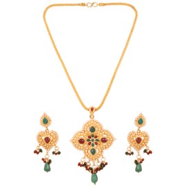 Touchstone Indian Bollywood Contemporary Fashion Designer Jewelry Pendant Set in Gold or Silver Tone for Women., Metal, No Gemstone