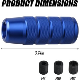 XINLIYA 95mm/3.74" Car Shifter Knob, Aluminum Weighted Automotive Gear Shift Manual knobs Lever with 3 Threaded Adapters M8 M10 M12 x 1.25, Universal for Manual Transmission Vehicle (Blue)