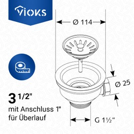 VIOKS Strainer Basket Insert Sink Strainer Basket Valve Diameter 114 mm (3 1/2 Inch)