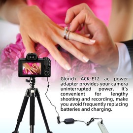 Glorich ACK-E12 AC Power Adapter DR-E12 DC Coupler LP-E12 LPE12 Dummy Battery Kit for Canon EOS M200, M100, M50 Mark II, M50, M10, M2, M, Kiss M, Kiss M2 Mirrorless Digital Cameras.
