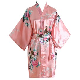 Luxurysmart Peacock Floral Satin Bridal Kimono Robe Bridesmaid Robe Wedding Robe
