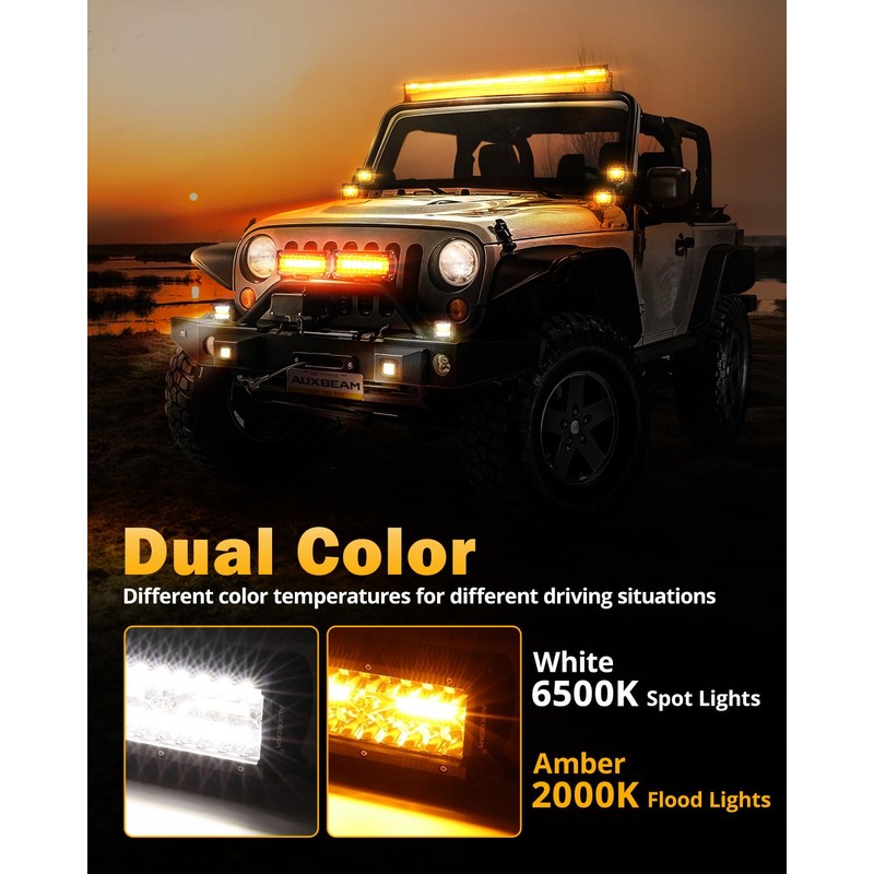 Auxbeam 6 Modes Amber White Series 12 Inch 300W LED