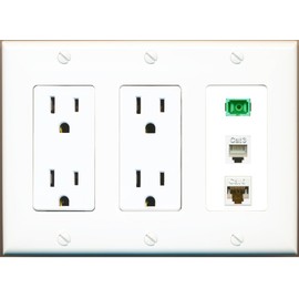 RiteAV 1 Port SC APC Simplex Phone and Cat6 Ethernet Wall Plate - 3 Gang 2 Outlet [White]