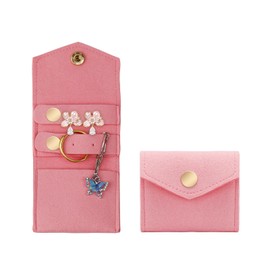 AfitLulu Mini Travel Jewelry Roll Bag with Buckle, Portable Foldable Travel Jewelry Case, Microfiber Small Jewelry Bags for Rings, Earrings, Necklaces (Pink)