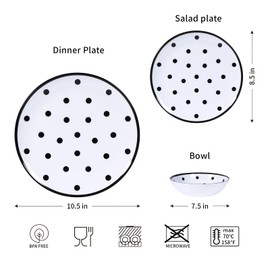 Yinshine 12pcs Melamine Dinnerware Set, Dinner Dishes Set for 4, Plates and Bowls Set, Unbreakable, White & Black