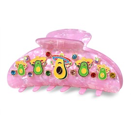 Vokone Mexican Cinco De Mayo Hair Claw Clips Sombrero Avocado Hair Clips Nonslip Acetate Claw for Women Girls Fiesta Taco Party Accessories（Pink Avocado）