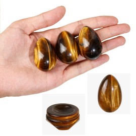 dssmboom Polished Tiger Eye Crystal Egg with Stone Base Healing Crystal Shaped Stone Figure for Meditation and Home Decoration