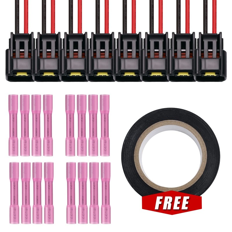 Set of 8 Curved Boot Ignition Coils & Pigtail Connector