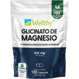 Wellthy Glicinato de Magnesio – 120 Cápsulas Veganas de 432mg | 100% Natural, Alta Absorción, Bottle Free