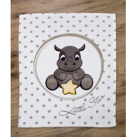 Herding Klaus GmbH Fynn Babydecke, Nashorn Motiv, 75 x 100 cm, Microfaserflausch, Weiß, 1440210014, Mehrfarbig, One Size