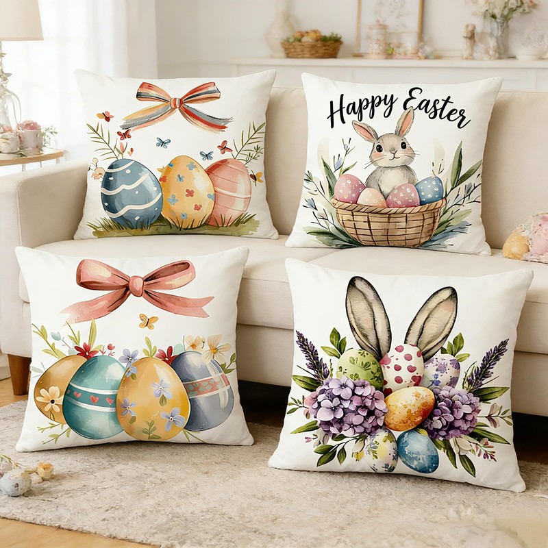 Ticacooler Easter Pillow Covers 18x18 Inch Set of 4, Bunny