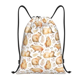 Gianlaima Capybara Leaves Watercolor Funny Drawstring Bags Backpack Bag Sport Gym Sack String Bag Yoga Dance Travel Bag For Men Women
