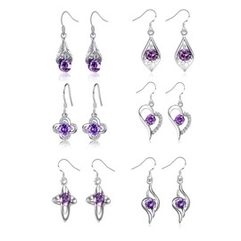 zhenxiang 6 Pairs Dangle Earrings Inlay AAA Cubic Zirconia Fashion Dangly Earrings Set