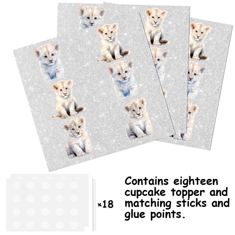 18pcs White Glitter Dessert Cupcake Topper Cute Little Animal Snow