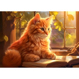 1000 piece jigsaw puzzles for adults-Window Cat Puzzles for Adults 1000 Pieces Reading Cat Jigsaw Puzzles 1000 Pieces for Adults Cute Kitten Puzzle 1000 Pieces Cozy Retreat