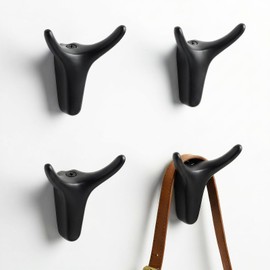 POZEAN 4 Pack Antler Wall Hooks for Hanging, Matte Black Heavy Duty Coat Hooks Wall Mounted for Coats Hats Bags Keys, Decorative Deer Antler Metal Hook for Entryway Mudroom Bathroom Bedroom (4, Black)
