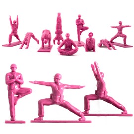 Yoga Joes Series 1 Hot Pink Toy Soldiers, Set of 9 Army Men Yoga Pose Figurines - Decor for Desk, Office, Classroom, Home, or Studio - Zen Meets GI Joe - Gifts for Teachers, Yogis, Kids & Adults