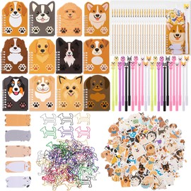 24 Set 258 Pcs Dog Themed Stationery Set Party Favors Birthday Gifts Paw Mini Notebooks Pens Stickers Paper Clip for Classroom Prizes Rewards Back to School Party Goodie Bags