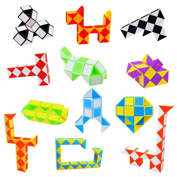 Uootach 12 Pieces Magic Snake, Twisted Wand Puzzle Series, Folding Magic Ruler Toy, Intellectual Toys for Children, Birthday Gifts, Holiday Gifts