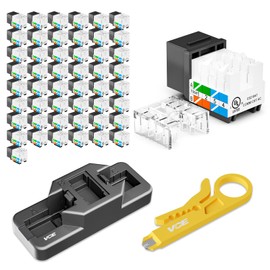 VCE RJ45 CAT6 Keystone Jacks, UL-Listed Adapter, Slim Profile Ethernet Modular Jacks with Punch Down Base and Wire Stripper, UTP 90-Degree, 50-Pack