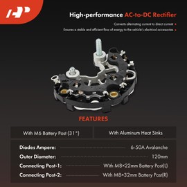 A-Premium Alternator Rectifier Compatible with Jeep Grand Cherokee 1999-2004 & Dodge Ram 1500 2500 3500 2002-2008, Durango 2003-2006, 14V Rectifier 6-50A Diodes