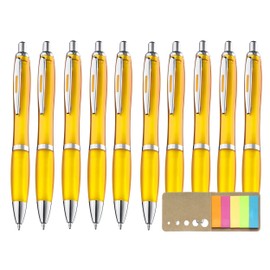 Libetui 10 Ergonomic Ballpoint Pens Non-Slip Grip Zone Large Capacity Blue Writing Retractable Ballpoint Pen Household Office Practice School Case Yellow
