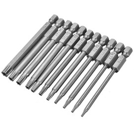Mesee 11 Pieces Torx Screwdriver Bits Set, 1/4 Inch Hex Shank T6-T40 Magnetic Star Torx Head Security Screwdriver Drill Bit Electric Screwdrivers Tool Accessory, 75mm Length