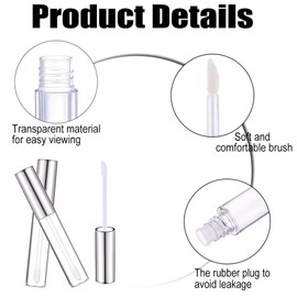 24Pcs 10ml Transparent Lip Gloss Tubes with Brush Tip Refillable Lip Glaze Container Lip Balm Bottle and 2Pcs 10ml Plastic Syringe for DIY Makeup (Sliver)