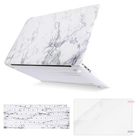 MOSISO Compatible with MacBook Air 13 inch Case 2022 2021 2020 2019 2018 Release A2337 M1 A2179 A1932 Retina Display Touch ID, Plastic Pattern Hard Shell&Keyboard Cover&Screen Protector, White Marble