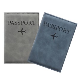 Generisch Passport Holder, Set of 2 PU Leather Passport Holder with RFID Protection Function, Suitable for Passport, Credit Cards, ID Card, Boarding Pass, Business Cards (Grey + Blue), grey + blue