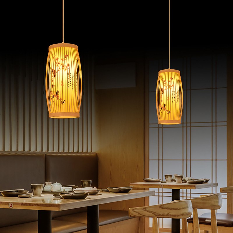 Woven Pendant Light Chinese Japanese Style Retro Rattan Lampshade Pendant