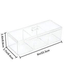 Qtip Organiser with Lid, 3 Compartments Cotton Ball Holder for Cotton Swab and Ball, Cotton Pad, Clear Acrylic Make Up Organizer Box, Cotton Swab Organizer with Lid for Bathroom Countertop