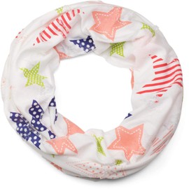 styleBREAKER Crazy Destroyed Loop 01018089 Women's Tube Scarf with Colourful Stars in Dots and Stripes Look, White / Multicoloured - Apricot