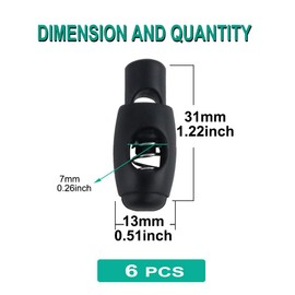 sourcing map 6pcs Plastic Cord Lock Stopper Clip End Spring Stop Toggle Fastener Stopper Rope End for Drawstring Clothing, Shoelace, Bag, Camping Black