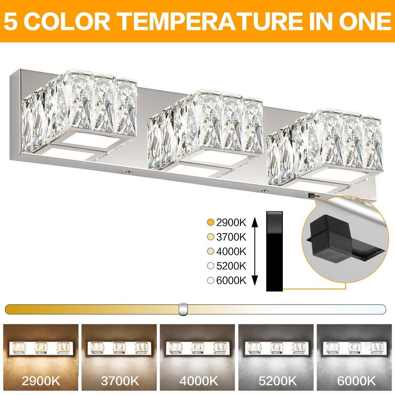 ZUZITO LED Bathroom Light Fixture Modern 3 Light Crystal Vanity