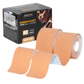 MaxOut360 Kinesiology Tape, 40 Cotton Precut Strips - Waterproof, Breathable, and Latex-Free Elastic Sports Tape for Gym, Hiking, Outdoors, Sports, Muscle and Joints Support - Beige