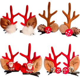 FASHION YO 8PCS Christmas Xmas Party Santa Reindeer Snowman Pom Pom Bell Antler Kids Girls Toddlers Women Hair Clips Alligator Barrettes Hairpins Party (Set01)