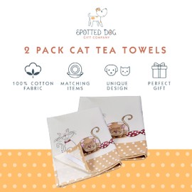 SPOTTED DOG GIFT COMPANY Tea Towels for Kitchen, Quality 100% Cotton Dish Towels for Drying Dishes, Cat Themed Kitchen Accessories, Gifts for Cat Lovers (Set of 2, 70cm x 50cm, Happy Cats)