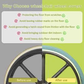 Wheelchair Wheel Covers 22 inches,Noise-Reducing Tire Sleeves,Wheelchair Accessories Tyre Covers to Protect Floors Carpets,1 Pair (Green, 22 Inches)