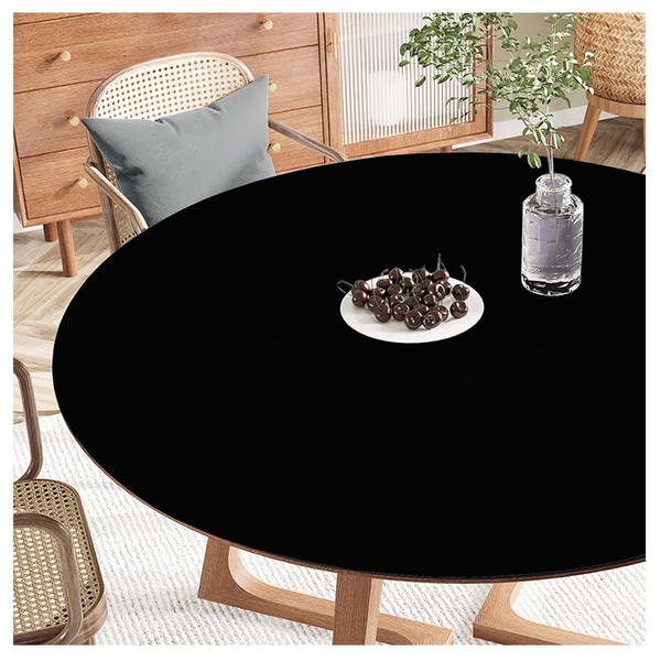 FANIVIN PU Leather Tablecloth, Table Mat, Desk Mat, Kitchen Utensils, Office Desk, Multifunction, Waterproof, Durable, Round Size, Selectable Size, Black, Diameter 70cm