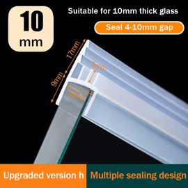 Shower Glass Door Seal, 120 Inch Silicone Soft Shower Door Bottom Seal for 3/8"(10mm) Thick Glass Door, Stopping Water Leaks(Three Bars)