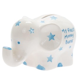 My First Money Bank Elephant Money Box White with Blue Stars