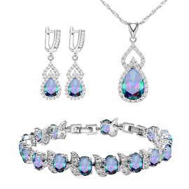 LMXXVJ Multicolor Cubic Zirconia Formal Jewelry Sets for Women,Platinum Plated Necklace Earrings Tennis Bracelet Gift Set for Mom/Wife/Sister/Best Friend