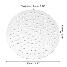PATIKIL 5" Diameter 304 Stainless Steel Perforated Sheet, 0.16" Hole 19GA Expanded Metal Mesh Round Slices Plate Screen Decorative Meshes for Ventilation Grill Smoking, Silver Tone