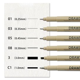 Lemeitu Drawing Pens Waterproof Archival Ink Multiliner Pens for Artist Illustration, Sketching, Technical Drawing, Anime, Manga, Scrapbooking,6 Pens-Common Essentials