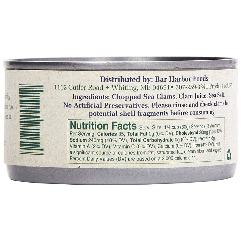 Bar Harbor Georges Bank Chopped Surf Clams, Sweet & Tender,