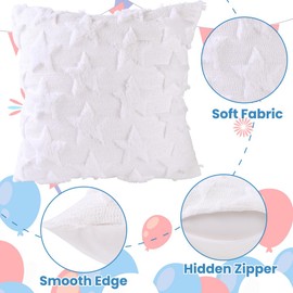 Heirloom Haven 4th of July Throw Pillow Covers Set of 2, White Color Stars Soft Plush Faux Fur Jacquard Independence Day Decor Holiday Farmhouse Cushion Case Decoration for Sofa Couch 18 x 18 Inch
