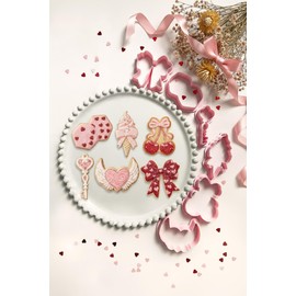 Dacmern - Juego de 6 cortadores de galletas de corazón – 2-3 pulgadas, lazo valentino de gran tamaño, amor en dados, corazón de ala de ángel, helado, cereza y formas de llave, PLA, seguro para